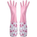 Hand Gloves Waterproof Kitchen Long Sleeves – Reusable Comfortable Utility Gloves with Stylish Floral Design, Inner Lining and Long Sleeves for Dishwashing & Daily Cleaning.