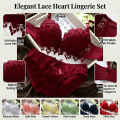 Japanese Peach Heart Floral Lace Lingerie Set â Push-Up Wireless Bra and Panties for Women.