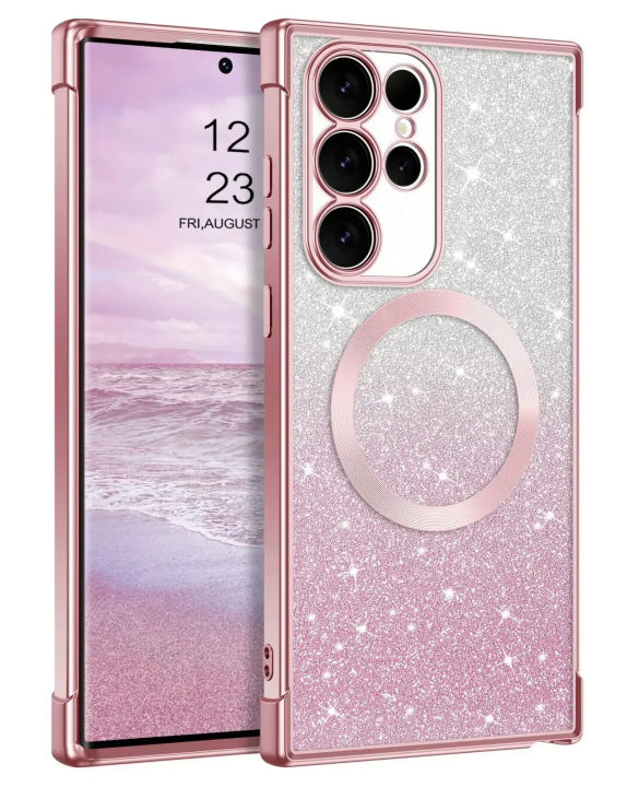【Buried Buzie】ROCK Gradient Glitter Magnetic Case For Samsung Galaxy S24 S23 S22 S21 Ultra S20 FE Wireless Charging Cover For Samsung S24 Plus