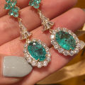 New Luxury Colored Gemstone Earrings Ocean Green Diamond Stud Earrings Vintage Emerald Drop Pear Drop Earrings Long Women.