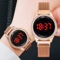 Luxury Digital Red LED Watches For Women Magnetic Stainless Steel Belt Quartz Clock Ladies Wrist Watch Fashion Business Watch. 