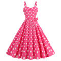 Manufacturers supply a large number of spot Barbie powder suspender party casual polka dot plaid print dress.