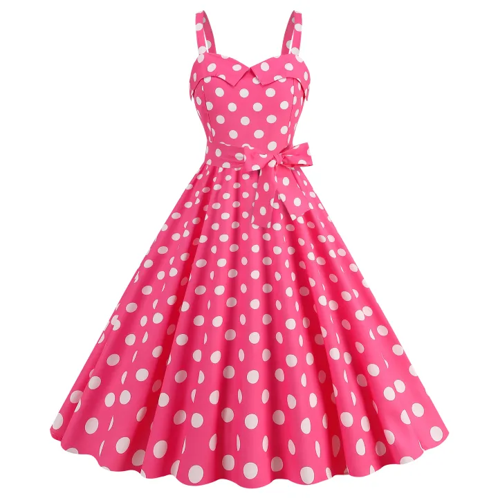Manufacturers%20supply%20a%20large%20number%20of%20spot%20Barbie%20powder%20suspender%20party%20casual%20polka%20dot%20plaid%20print%20dress%20-%20Image%205