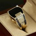 Classic Men's Ring Fashion Metal Gold Color Inlaid Black Stone Zircon Punk Rings for Men Engagement Wedding Luxury Jewelry. 