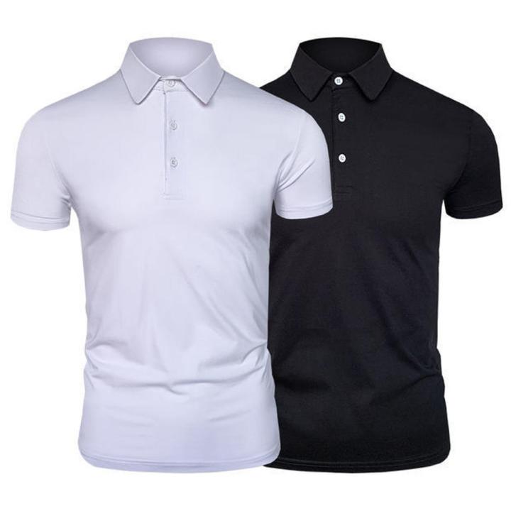 【Muslong】poloShirt Men's Short SleeveTT-shirt Ice Silk Lapel Underwear Blouse Summer Solid Color T-shirt Top