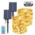 Outdoor Solar String Lights 1000 Led Solar Powered Fairy Lights with 8 Lighting Modes Waterproof Decoration Copper Wire Lights f--White-2Pack--20M-200LED.
