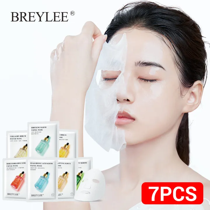 BREYLEE Face Sheet Mask Collagen Vitamin C Retinol Whitening Moisturizer Acne Treatment Serum Facial Skin Care Anti Aging 7pcs
