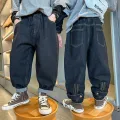 Boys Jeans Spring 2024 New Loose Pants Denim Children's Handsome Autumn Cartoon Trousers 2 3 4 5 6 7 8 9 10 11 12 13 14 Years. 