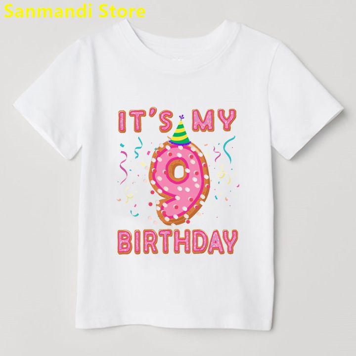 2th-10th%20Birthday%20Gift%20Graphic%20Print%20Tshirt%20For%20Girls%20Donuts%20Crown%20T%20Shirt%20Kids%20Clothes%20Summer%20Kawaii%20Children%20Clothing%20T-Shirt%20-%20Image%204