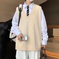 Men Sweater Vest Oversized Sleeveless Knitted Tops Couple BF Vintage All-match Classic V-neck Autumn Loose Jumpers Male Handsome.