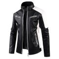 Autumn Winter Leisure Motorcycle Stitching Pu Leather Jacket Men's Fashion Stand-up Collar Retro Warm PU Leather Jacket Coats. 