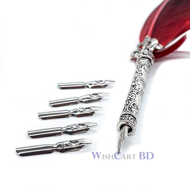 Beautiful Feather Pens Vintage Quill Oblique Dip Fountain Pen for Wedding Gift Fancy Font Calligraphy Writing