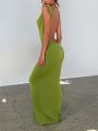 Puloru Backless Straps Party Long Dress Elegant Retro Sleeveless Cowl Neck Wrapped Bodycon Dresses Party Night Vestidos.