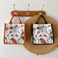Canvas Bunny Canvas Bag Fashionable Lightweight Printed Design Cartoon Tote Bag  handles Cute Lunch Bag for Casual Outings School Accessory Female Students Lunch Storage Gift option. 