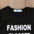 New Fashion Toddler Girls Kids Tops Letter Print T Shirt Bell Bottom Black White Pants Trousers Outfits Set Clothes. 