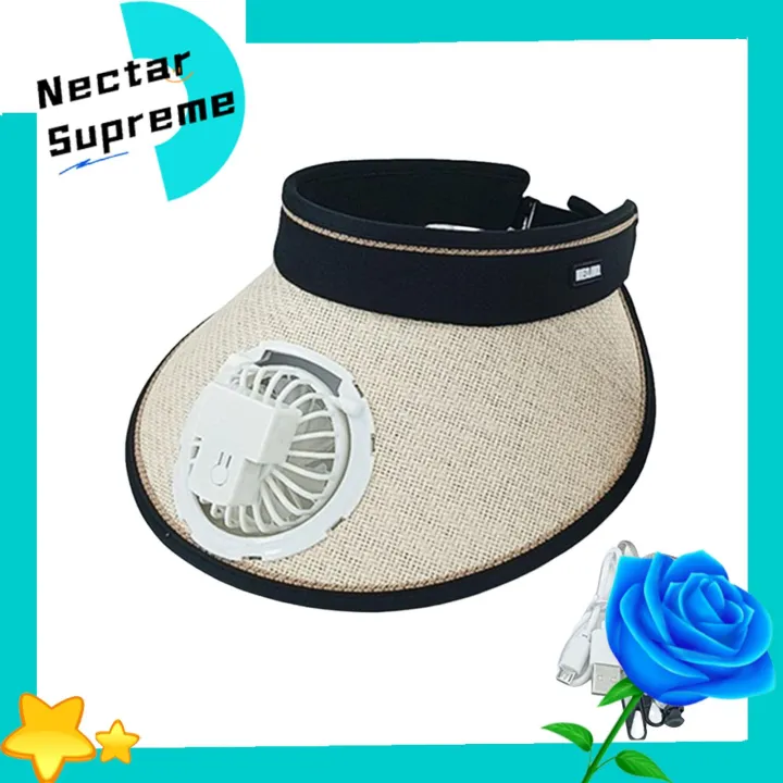 Breathable Comfortable Summer Hat Foldable Sun Hat with Rechargeable Fan Stylish Headband Design for Men Women 360 Degree Rotating Fan Perfect for Summers Fan Hat with Headband Design