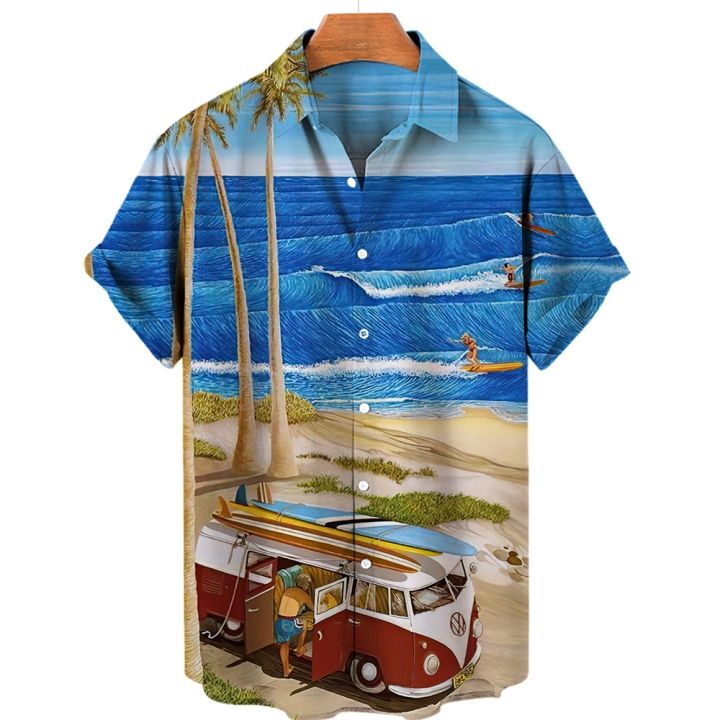 Summer Men's Shirts Hawaiian Lapel Short Sleeve Shirts for Men Beach Vacation Tops New Casual Male Blouse Fashion Clothes Tshirt