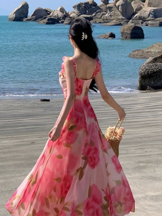 Pink Beach Resort Wear Dresses Celebrity Style French Romantic