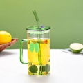 400ml Green Pookie Glass Mug With Lid and Straw Breakfast Milk Cup Microwave Safe Transparent Party Beer Coffee Mug Drinkware. 