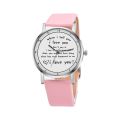 Letters Printed Watch Quartz Watch with PU Leather Strap I LOVE YOU Watch for Women Girls.
