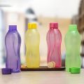 1 Pieces Screw Cap Tupperware Multicolor Aquasafe Reusable Round Water Plastic 1000 ML Bottles. 