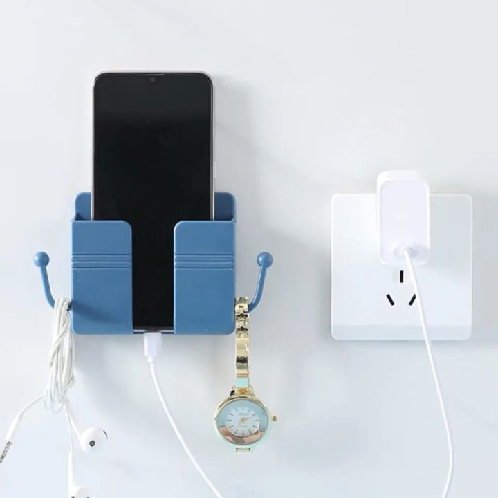 Charger Rack Shelf Phone Charging Holder Practical Home Wall Mount Mobile Multifunction Bracket Adhesive Universal Stand-Multicolor