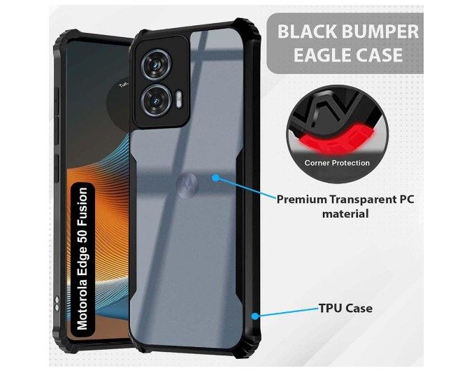 WOW IMAGINE Shock Proof Clear Protective Back Case for 𝐌𝐨𝐭𝐨𝐫𝐨𝐥𝐚 𝐄𝐝𝐠𝐞 𝟓𝟎 𝐅𝐮𝐬𝐢𝐨𝐧 𝟓𝐠 - AirEDGE Technology | 360 Degree Camera Protection | Transparent Hybrid Back Case Mobile Cover - Black Xundd Cover Motorola Edge 50 Fusion 5g