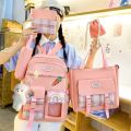 5pcs Harajuku Youth Women Canvas Backpack School Bags For Teenage Girls Kawaii Backpacks Student Tote Book Bag Rucksack. 
