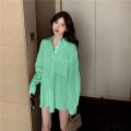 Spring and Autumn Women's New Korean Style bf Wind Loose ins Mid-Length Thin Student Coat Women Long Sleeve Shirt Women.