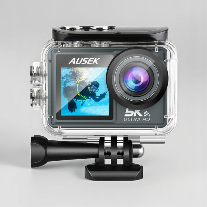 Ausek AT-M40R 5K Ultra HD Dual Screen 5K/4K Waterproof Action Camera With Extranal Microphone and Remote