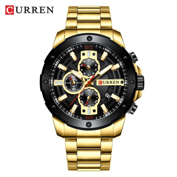 CURREN 8336 Golden black Watches Men Wrist Stainless Steel Quartz Wristwatch Casual Military Chronograph Clock Waterproof