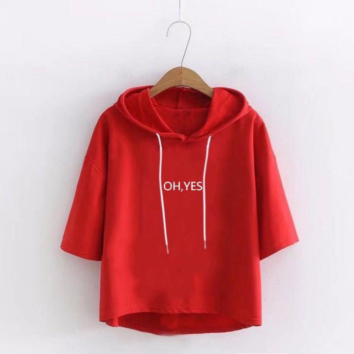 【12-5Color】Summer New Hooded Printed Short SleeveTT-shirt Female Student  Loose Thin Hoodies Female Korean Fashion
