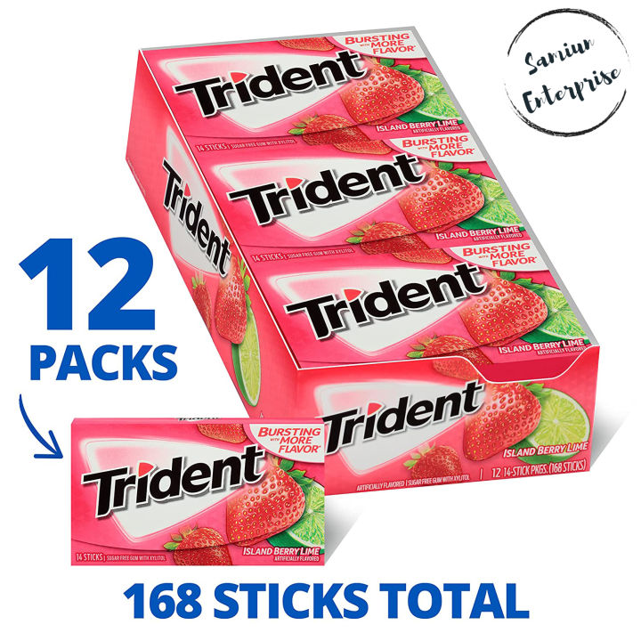 Trident Island Berry Lime Flavor Sugar Free Gum Full Box 12 Pack