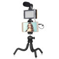 PULUZ Mini Octopus Flexible Tripod Holder + Phone Clip + Microphone + Fill Light Kit for Live Broadcast.