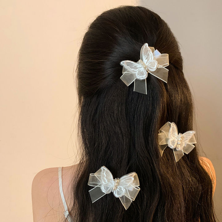 Super%20Fairy%20White%20Mesh%20Butterfly%20Pearl%20Hair%20Clips%20Female%20Senzheng%20Xianmei%20Bow%20Small%20Hairpin%20Side%20Braided%20Hair%20Headdresses%20-%20Image%204