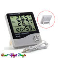 HTC-2 Indoor & Outdoor LCD Digital Temperature Humidity Meter Thermometer With Alarm Clock - Wall Clock. 