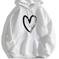 Cross-border European and American fashion casual love print loose hooded back bag collar velvet sweatshirt jacket spring and autumn women's top. 