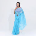 Japanese Half Silk Than Saree for Women - Sky Blue Color Flat Muslin Saree - Fashionable and Comfortable Outfit - Suitable for Any Season. 
