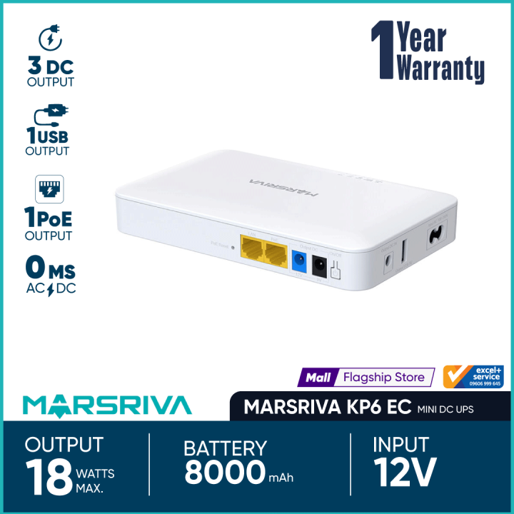 MARSRIVA KP6 EC 8000mAh Smart Mini Router DC UPS 18Watt with 3 DC Output, 1 USB & 1 Type PoE Output