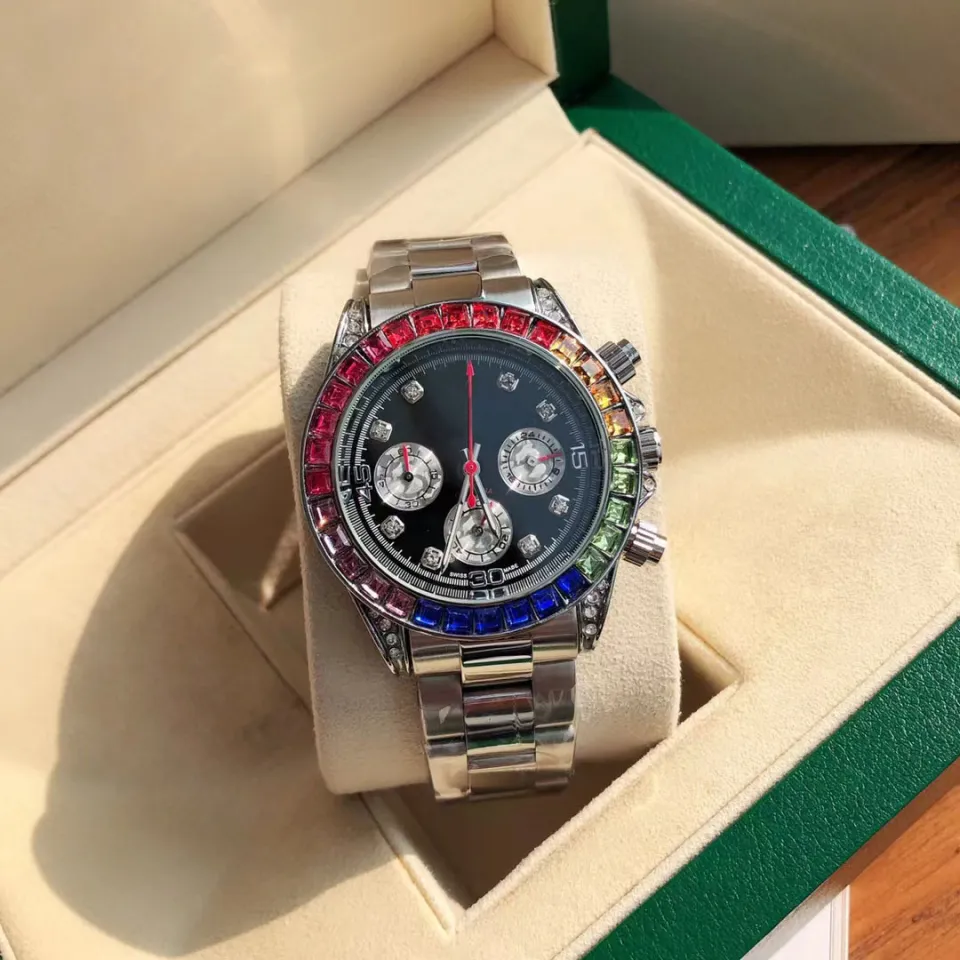 Cross-border wholesale rainbow daytona diamond ring men's watch