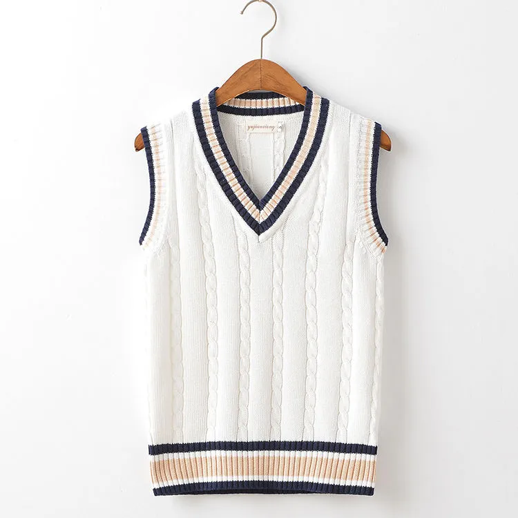 Best Deal For Striped Sweater Vests Men Korean Style V-Neck Couple