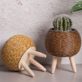 Imitation Rattan Woven Flower Shelf Planters Storage Basket With Wooden Legs Podazz.