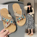 Internet Celebrity Outing Xishuangbanna Ethnic Style Summer Outdoor Fashion Cross Slippers Travel Woven Platform Sandals. 