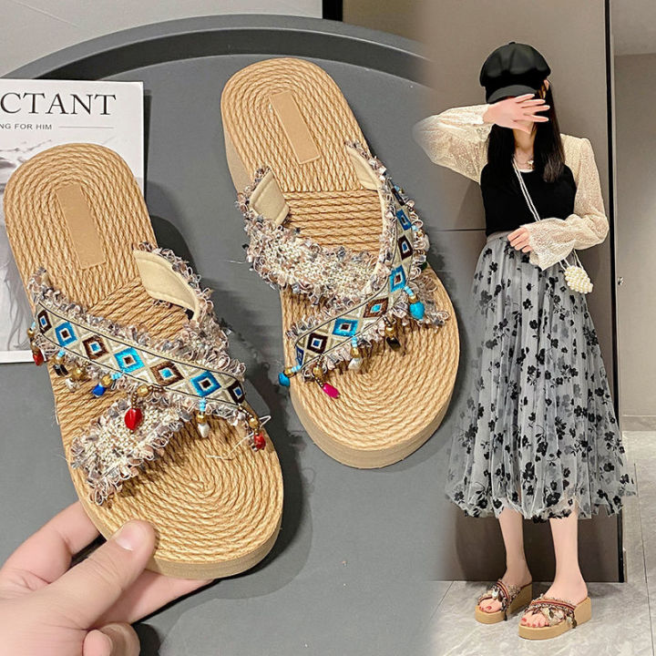 Internet%20Celebrity%20Outing%20Xishuangbanna%20Ethnic%20Style%20Summer%20Outdoor%20Fashion%20Cross%20Slippers%20Travel%20Woven%20Platform%20Sandals%20-%20Image%203
