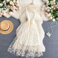 YuooMuoo Korean Fashion Daisy Flower Print Mesh Party Dress Summer Two Layers Spaghetti Strap Vacation Midi Dress Beach Vestidos Shapewear. 