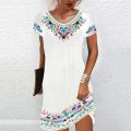 Women's Dress Fashion Summer Short Sleeve Casual Printed Party Dresses Loose Round Neck Pullover Elegant Dress. 