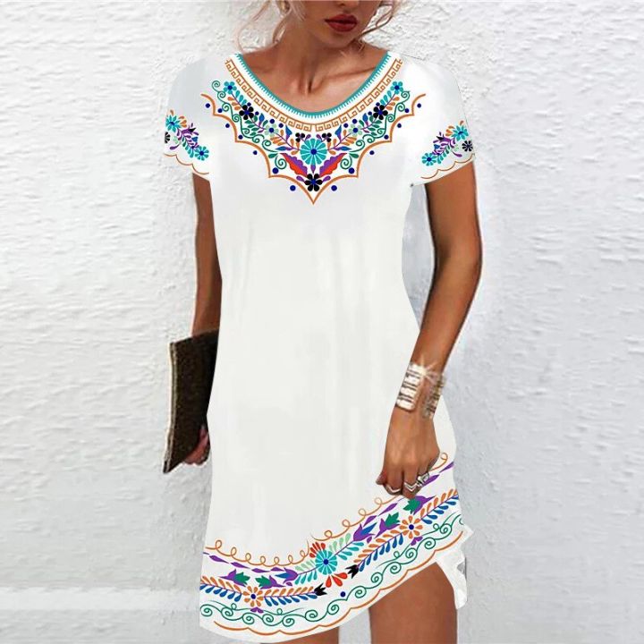 Women's%20Dress%20Fashion%20Summer%20Short%20Sleeve%20Casual%20Printed%20Party%20Dresses%20Loose%20Round%20Neck%20Pullover%20Elegant%20Dress%20-%20Image%204