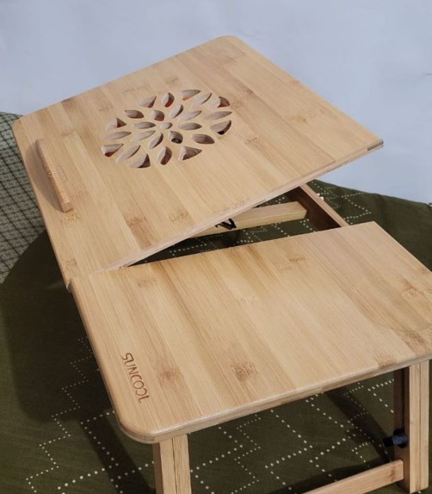 Bamboo Laptop Table for Bed with Adjustable Dual Cooling Fan | Daraz.com.bd