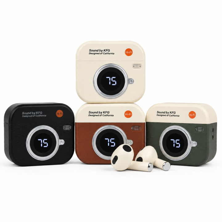 Q86 TWS Wireless Bluetooth Earbuds HiFi Stereo Sound Sport Headset Retro Camera Design Earphones foriPhone
