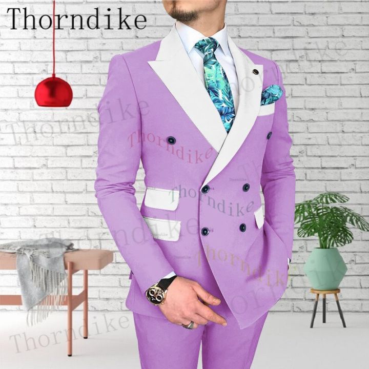 Thorndike%20High%20Quality%20Grey%20Men's%20Business%20Double%20Breasted%20Solid%20Color%20Suit%20Coat%20/%20Male%20Slim%20Wedding%202%20Pcs%20Blazers%20Jacket%20Pant%20-%20Image%204